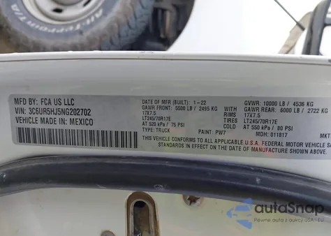 2022 Ram 2500 Tradesman 4X4 8' Box from USA, damaged, VIN 3C6UR5HJ5NG202702